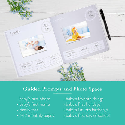 Kate & Milo Baby’s First Year Baby Memory Journal, Gender-Neutral Keepsake, Baby Milestone Memory Book and Photo Album, Perfect for Baby Showers, For New and Expecting Parents, Sky and Elephant