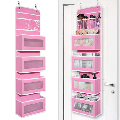 Over Door Organizer with 4 Large Capacity Pockets, Hanging Organizer Storage for Closet Bathroom Nursery Bedroom Dorm, Toys Cosmetics Sundries and Baby Essentials, Gray