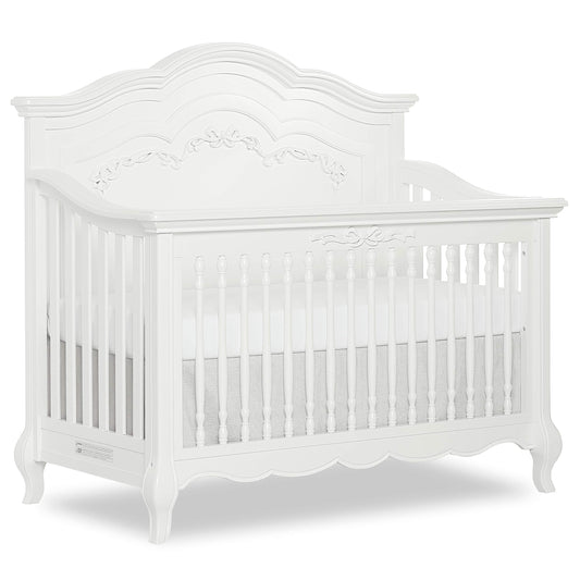 Evolur Aurora 5-in-1 Convertible Crib in Ivory Lace, Greenguard Gold Certified, Features 3 Mattress Height Settings, Sturdy and Spacious Baby Crib, Wooden Furniture