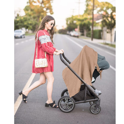 Konssy Muslin Nursing Cover for Baby Breastfeeding, Breathable 100% Cotton Breastfeeding Cover with Rigid Hoop for Mother Nursing Apron, Multi-use Carseat Canopy (Summer Wheat)