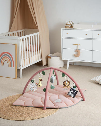 Blissful Diary Baby Play Gym & Activity Mat, Oversize Leaf Shaped Baby Play Mat w 6 Detachable Toys, Tummy Time Mat Promote Motor Skills & Sensory Development Mat, Newborn Infant Baby Essentials Gift