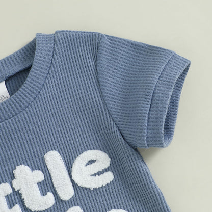 MERSARIPHY Newborn Baby Boy Summer Clothes Mama's Boy Little Dude Short Sleeve Romper Shorts Set Infant Waffle Knit Outfit