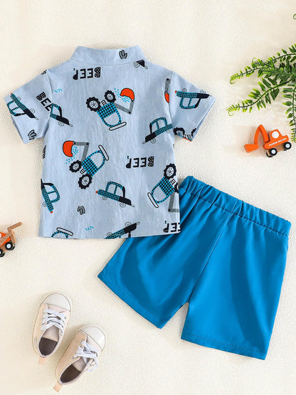 SUREPOCH Baby Boy Clothes Toddler Summer Outfits Short-sleeved Shirt Elastic Pants Two-piece Set Cute Baby Boy Outfits