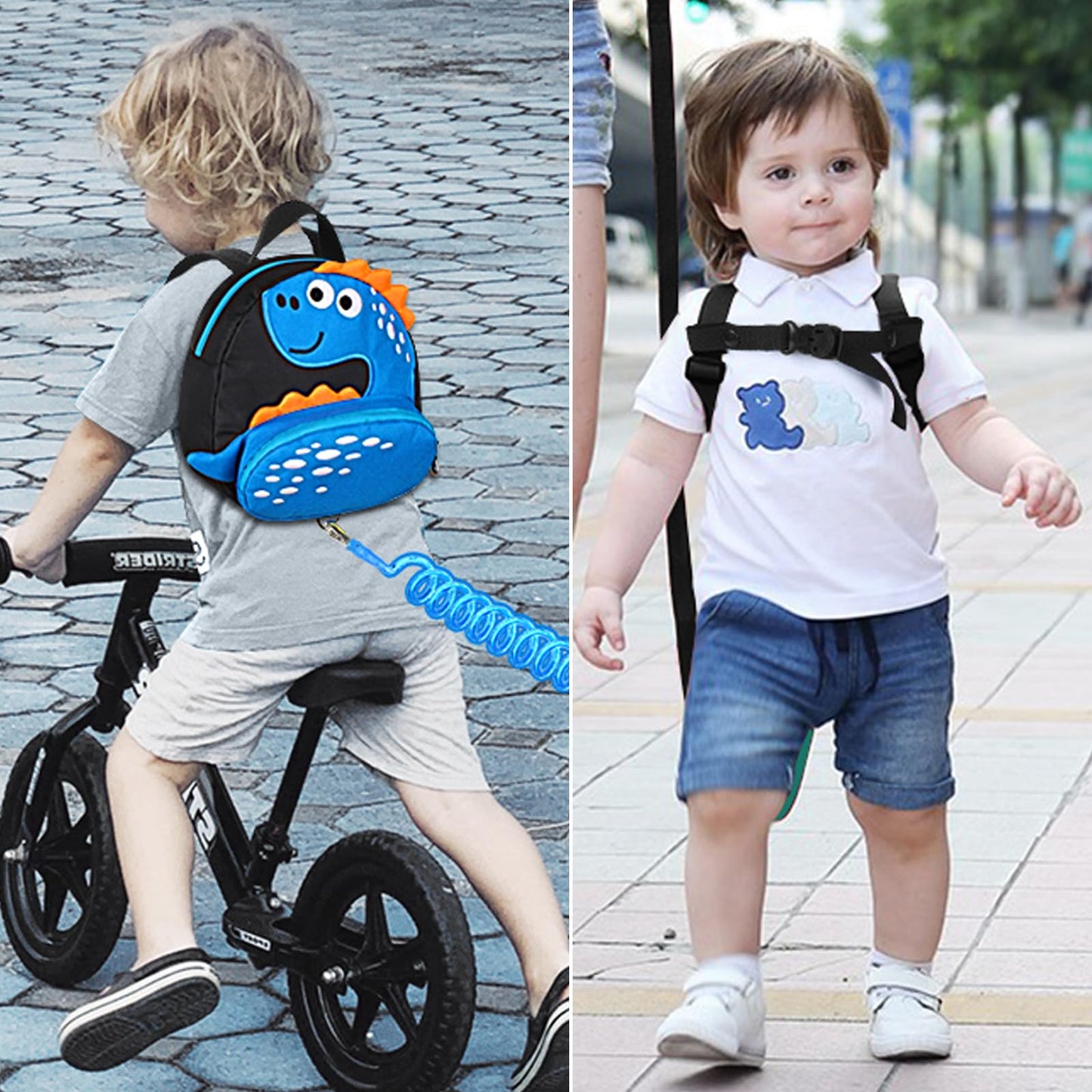 Accmor Toddler Harness Backpack Leash, Cute Dinosaur Backpacks with Anti Lost Wrist Link, Cute Mini Child Backpack Wristband Tether Strap and Protection Leashes for Boys Girls Aged 1-3 Years