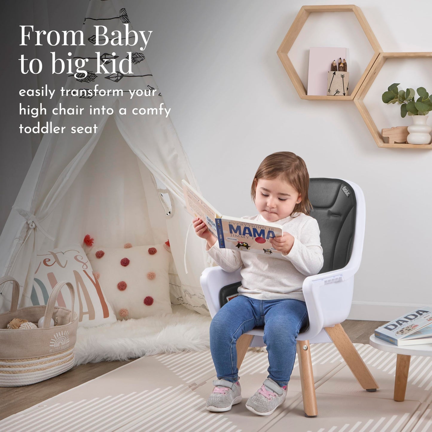 Evolur Zoodle 2 in 1 Convertible Baby High Chair in Light Gray
