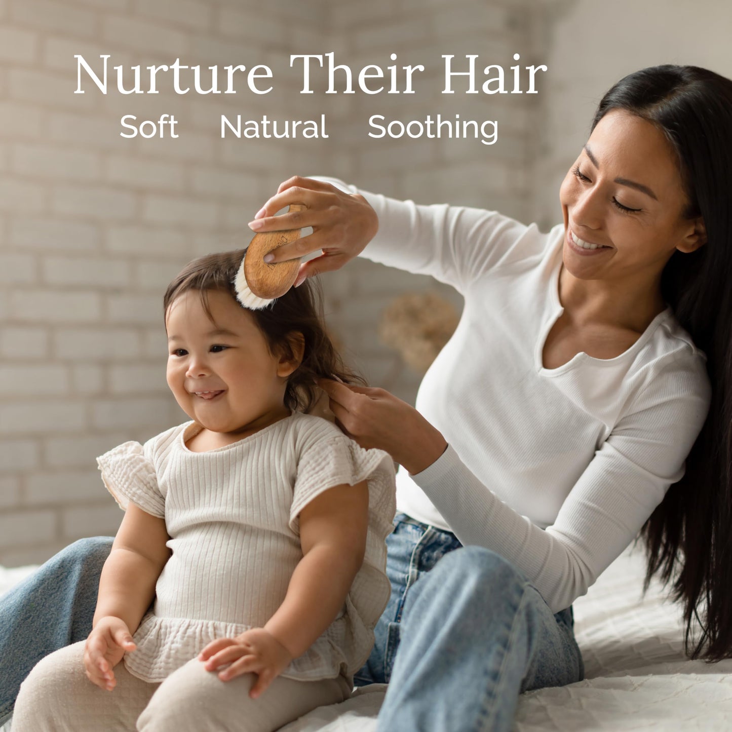 Natemia Wooden Baby Hair Brush | Natural Soft Bristles for Newborns & Toddlers | Gentle Cradle Cap Care | Ideal Baby Registry Gift