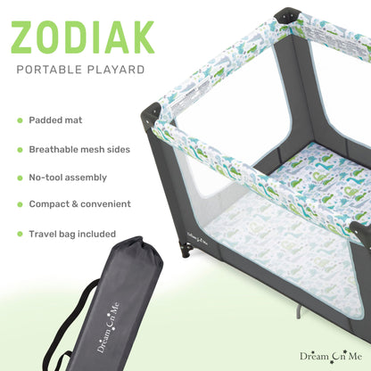 Dream On Me Zodiak Portable Playard in Navy, Lightweight, Packable and Easy Setup Baby Playard, Breathable Mesh Sides and Soft Fabric - Comes with a Removable Padded Mat