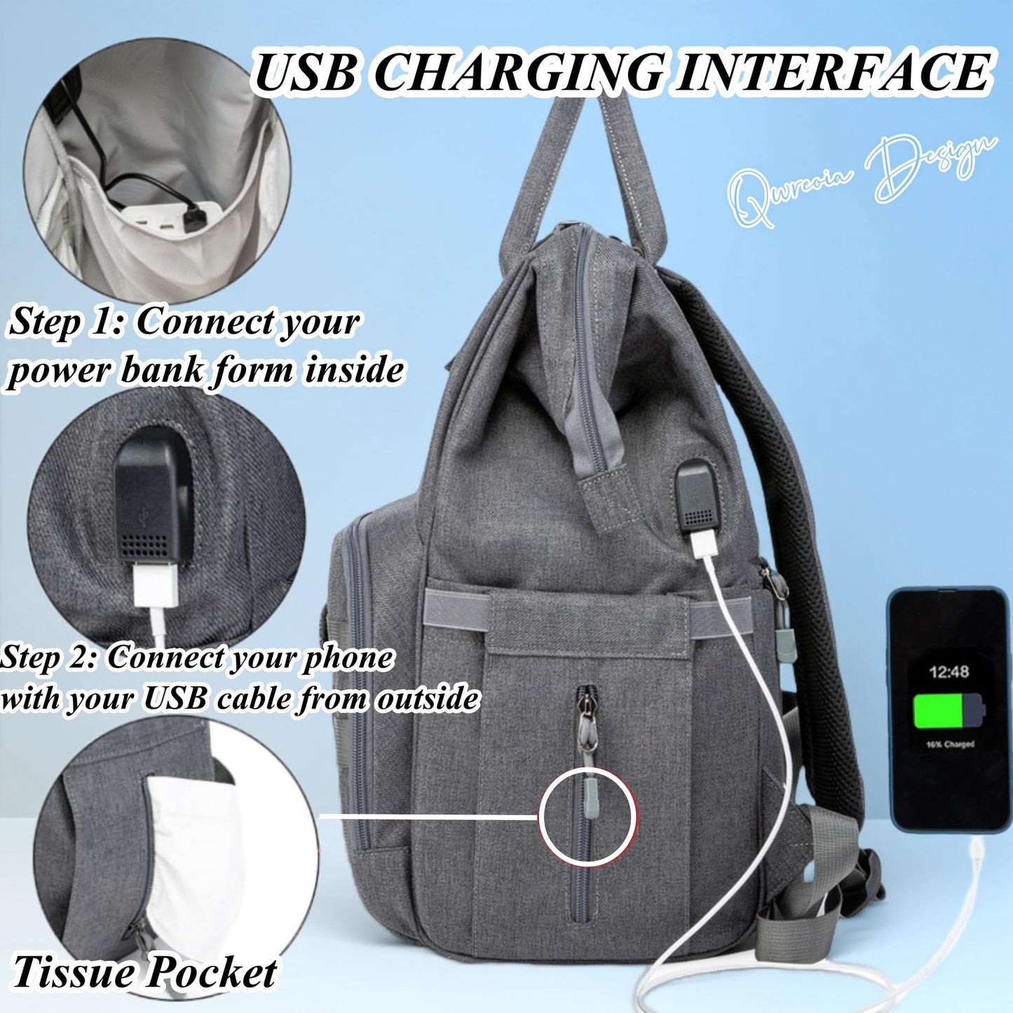 Diaper Bag Backpack for Dad and Mom with USB Charging Port Stroller Straps and Insulated Pocket,army military Travel Nappy Backpack for Daddy/Mommy (Black)