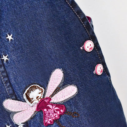 Peacolate 3months-3Years Baby Girls Denim Overalls Embroidery Bib Pants Jeans Jumpsuit