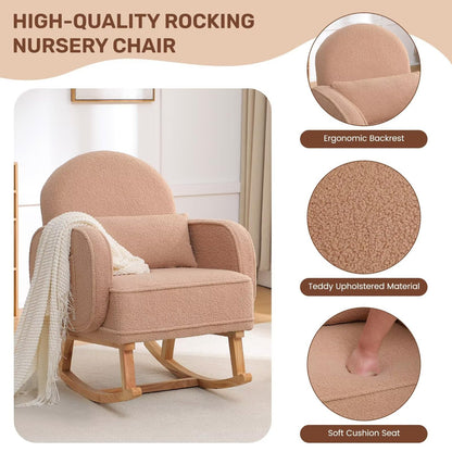 Rocking Chair with Ottoman, Upholstered Glider Rocker with High Backrest and Side Pocket, Rocking Accent Armchair with Solid Wood Legs for Nursery, Living Room, Bedroom Green
