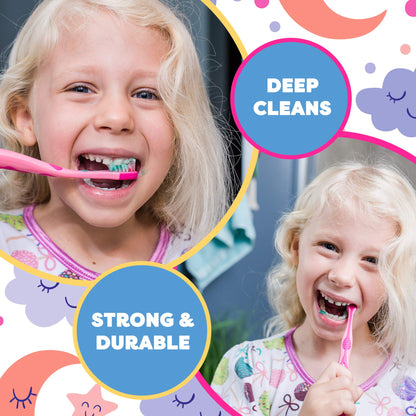 Kids' Soft Toddler Toothbrush, Gentle Bristles for Home, School, Camp, Sleepovers - Folding Handles for Tiny Hands (3 Pack)
