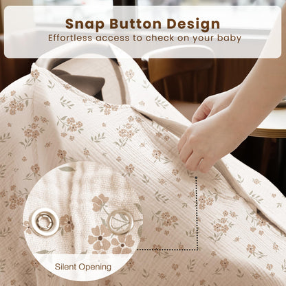 Konssy Car Seat Cover for Baby, Muslin Cotton Button Open Stroller Canopy for Babies Shower Gifts and Registry Search, Breathable Infant Sunshade Cover, Must Have for Unisex Boys and Girls, Fog Green