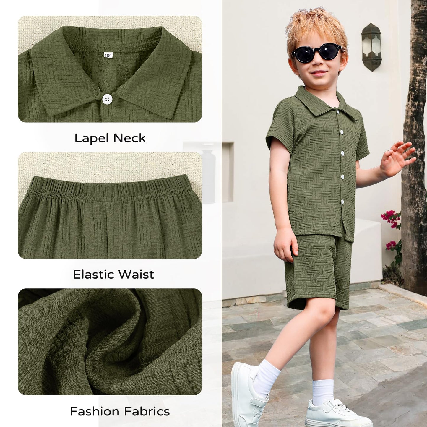 U·nikaka Baby Boys 2 Piece Summer Outfits Casual Toddler Short Sets Little Boys Button Down Shirts Tops and Shorts 2-6Y