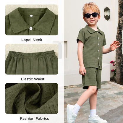 U·nikaka Baby Boys 2 Piece Summer Outfits Casual Toddler Short Sets Little Boys Button Down Shirts Tops and Shorts 2-6Y