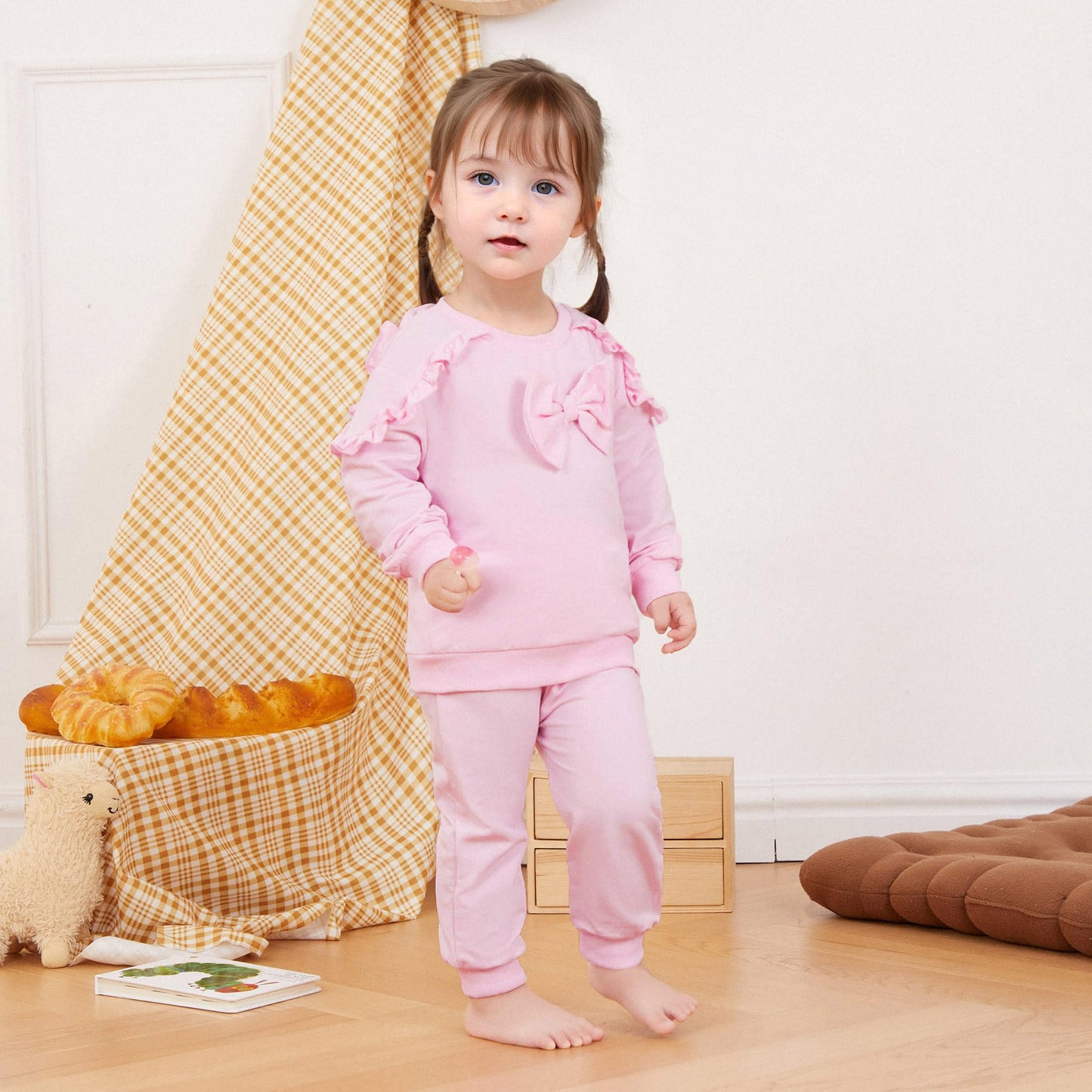 Kupretty Baby Girl Clothes Toddler Fall Winter Outfit Ruffles Crewneck Bow Pullover Sweatshirt + Joggers Pants Set
