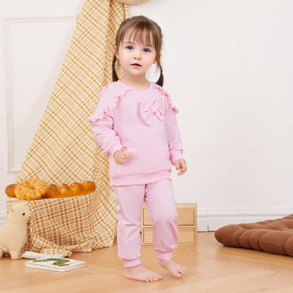 Kupretty Baby Girl Clothes Toddler Fall Winter Outfit Ruffles Crewneck Bow Pullover Sweatshirt + Joggers Pants Set