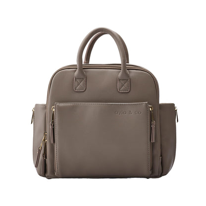 Ayla & Co Mini Bag, Transitional Minimal Diaper Bag, Vegan Leather, with Expandable Pockets, Built-In Wallet, Organizer