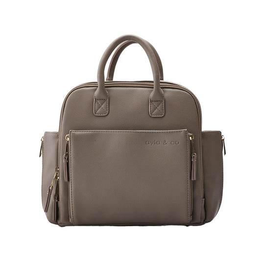 Ayla & Co Mini Bag, Transitional Minimal Diaper Bag, Vegan Leather, with Expandable Pockets, Built-In Wallet, Organizer