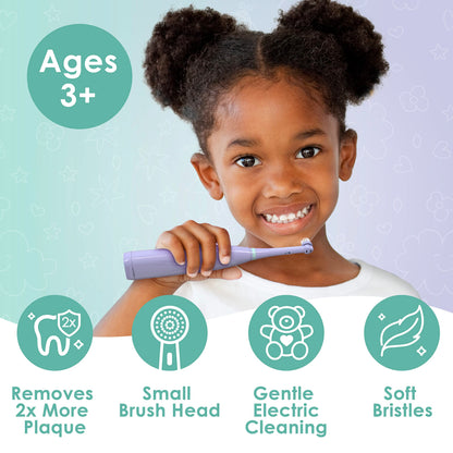Brusheez Kids’ Electric Toothbrush Set - Safe & Effective for Ages 3+ - Parent Tested & Approved with Gentle Bristles, 2 Brush Heads, Rinse Cup, 2-Minute Timer, & Storage Base (Sparkle The Unicorn)