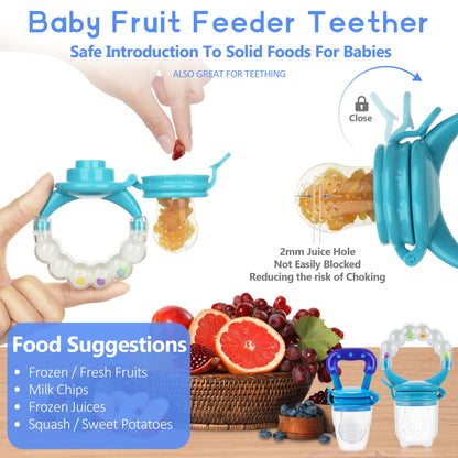 Food Feeder for Baby, Fruit Feeder Pacifier (3 Pcs) with 6 Different Sized Silicone Pacifiers 1 PCS Silicone Baby Food Dispensing Spoon 90ML with 1 PC Baby Spoons 1 PC Pacifier Clip Baby Feeding Set