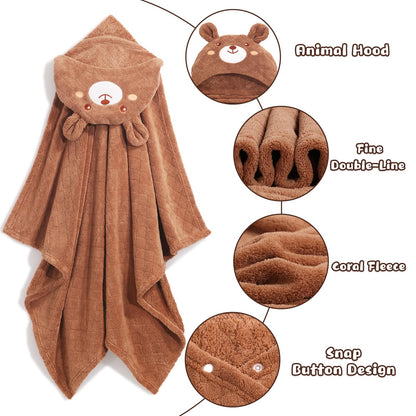 Hooded Baby Towels Boy for 0-6 Years, 50"x 32" Extra Large Toddler Bath Towels with Hood for Boys & Girls, 2-Pack Absorbent Thick Soft Gift for Kids Yellow Lion & Orange Monkey