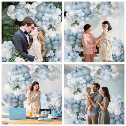 Dusty Blue Balloon Arch Kit,122 Pcs Dusty Blue and White Balloons,MacaronBlue White Balloon Arch Garland Kit for Boy Baby Shower Gender Reveal,Men Birthday,Graduation Decorations,Bridal Shower