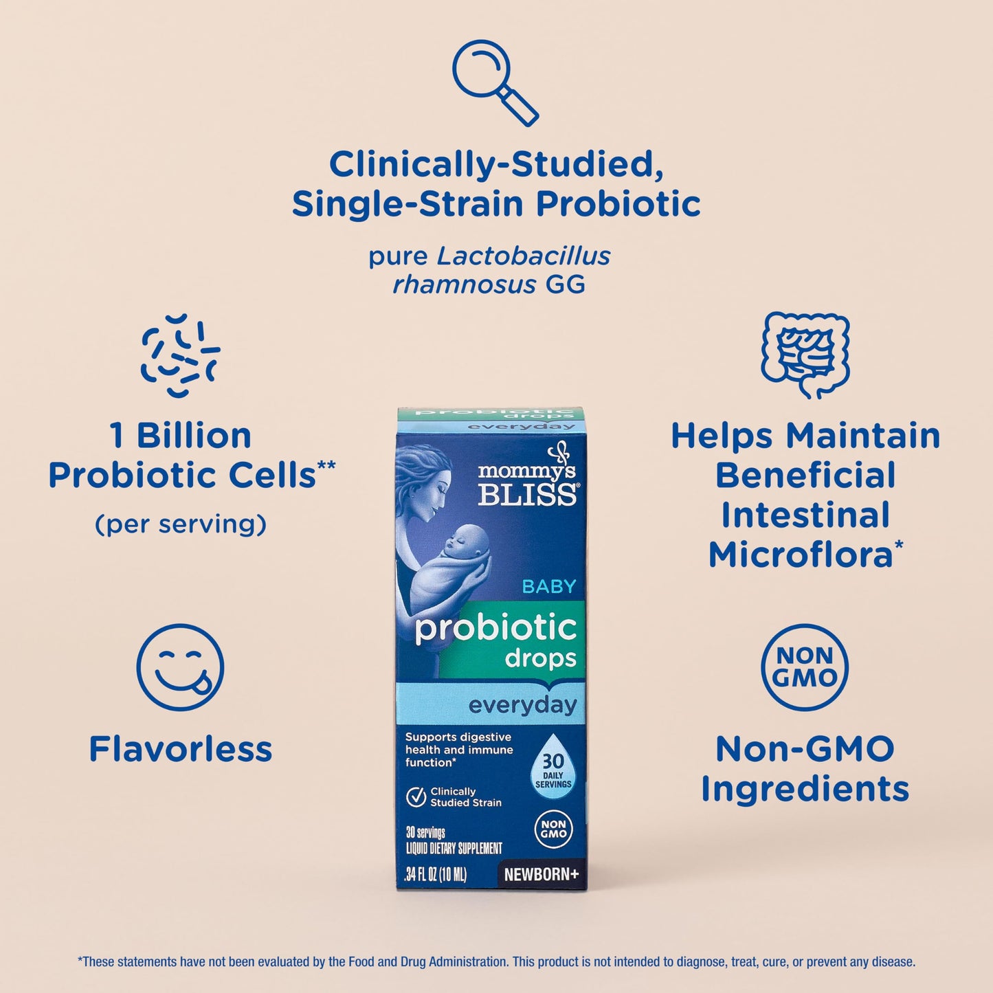 Mommy's Bliss Baby Probiotic Drops, Daily Gas, Constipation, and Colic Symptom Relief + Immune Support, Newborns & Up, 0.34 Fl Oz (30 Servings)