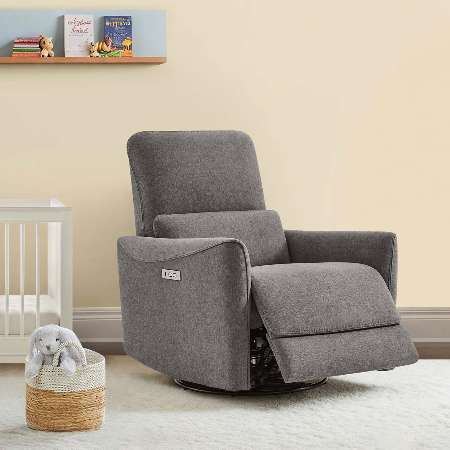 CHITA Power Recliner Chair Swivel Glider, FSC Certified Upholstered Living Room Nursery Reclining Sofa Chair with Lumbar Support, Linen