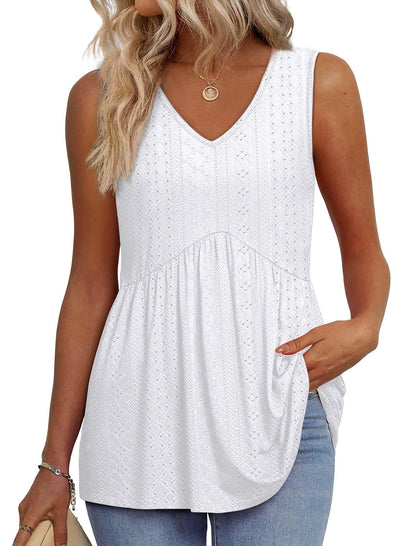 OFEEFAN Womens Tank Tops 2025 Flowy Peplum Tops for Women Dressy Sleeveless V Neck Babydoll Tank Tops