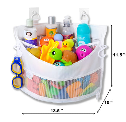 2 x Mesh Bath Toy Organizer + 8 Ultra Strong Hooks – The Perfect Bathtub Toy Holder & Bathroom or Shower Caddy – These Multi-use Net Bags Make Baby Bath Toy Storage Easy – For Kids & Toddlers