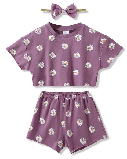 WESIDOM Toddler Girl Clothes Baby Girls Outfits 6M-5T Summer Floral Print Shirt+Shorts+Headband 3pcs Baby Clothing