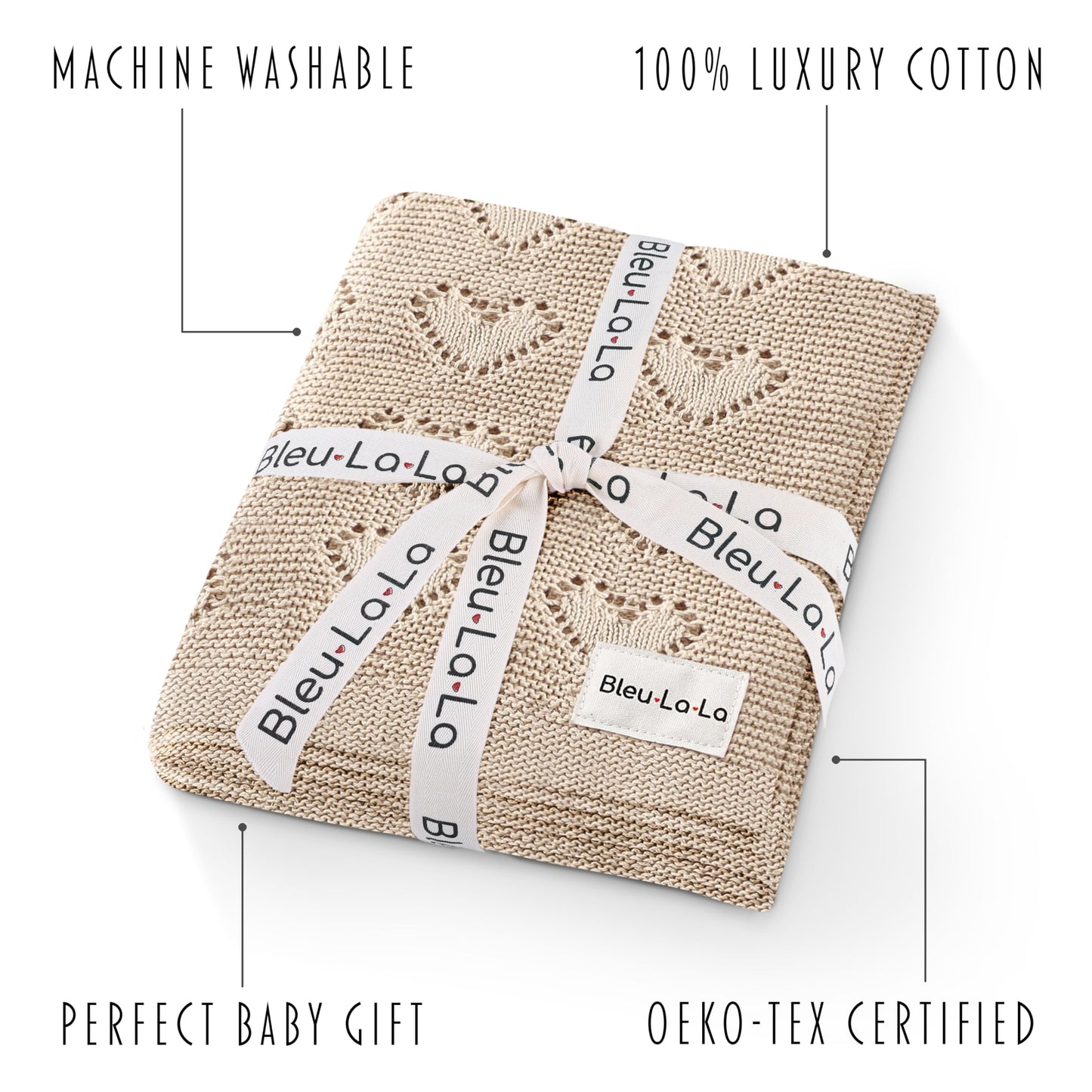 Swaddling Blanket for Girls - 100% Luxury Cotton Knit Heart Baby Blanket - Soft Warm Cozy Swaddle Receiving Stroller Crib Receiving Blanket for Newborns Infants & Toddlers (Pink, 0-2 Years)
