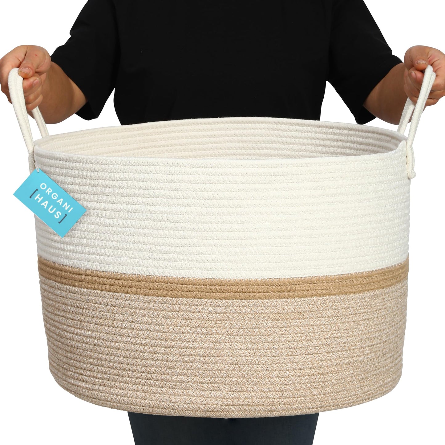 OrganiHaus Large Blanket Basket for Living Room 20x13, Rainbow Rope Basket for Classroom Organization, Toy Storage Basket, Woven Kids Laundry Basket, Baby Toy Box, Cute Storage Basket, Nursery Hamper