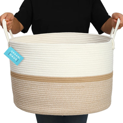 OrganiHaus Large Blanket Basket for Living Room 20x13, Rainbow Rope Basket for Classroom Organization, Toy Storage Basket, Woven Kids Laundry Basket, Baby Toy Box, Cute Storage Basket, Nursery Hamper