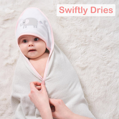 Viviland Baby Towels and Baby Wash Cloths Set Hooded Baby Towels Baby Wipes Absorbent Bath Face Towels Burp Cloths or Face Towels for Girl Boy 6-Pack Size 28 x 28 Inch(Elephant Flower)