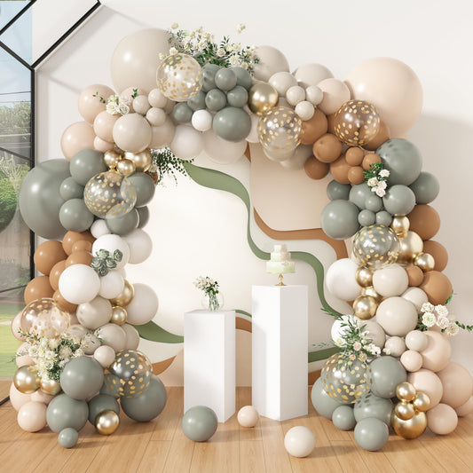 Amandir 173Pcs Pink Blue Green Balloon Arch Garland Kit, Dusty Baby Pink Mauve Pastel Mist Haze Green Blue Gold Confetti Balloons for Baby Shower Gender Reveal Wildflower Birthday Party Decorations