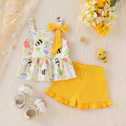 3-18M Newborn Baby Girl Pink Outfits Set Ruffle Sleeve Floral Top + Soild Shorts with Belt