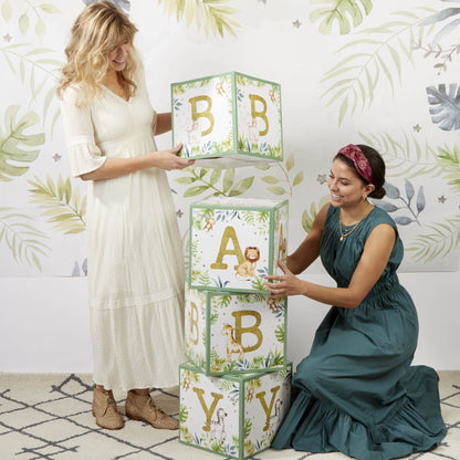 Kate Aspen Woodland Baby Shower Boxes with Letters for Baby Shower Gender Reveal Decorations Photo Prop & Forest Animal Nursery Decor (Set of 4 Blocks Spells Baby)