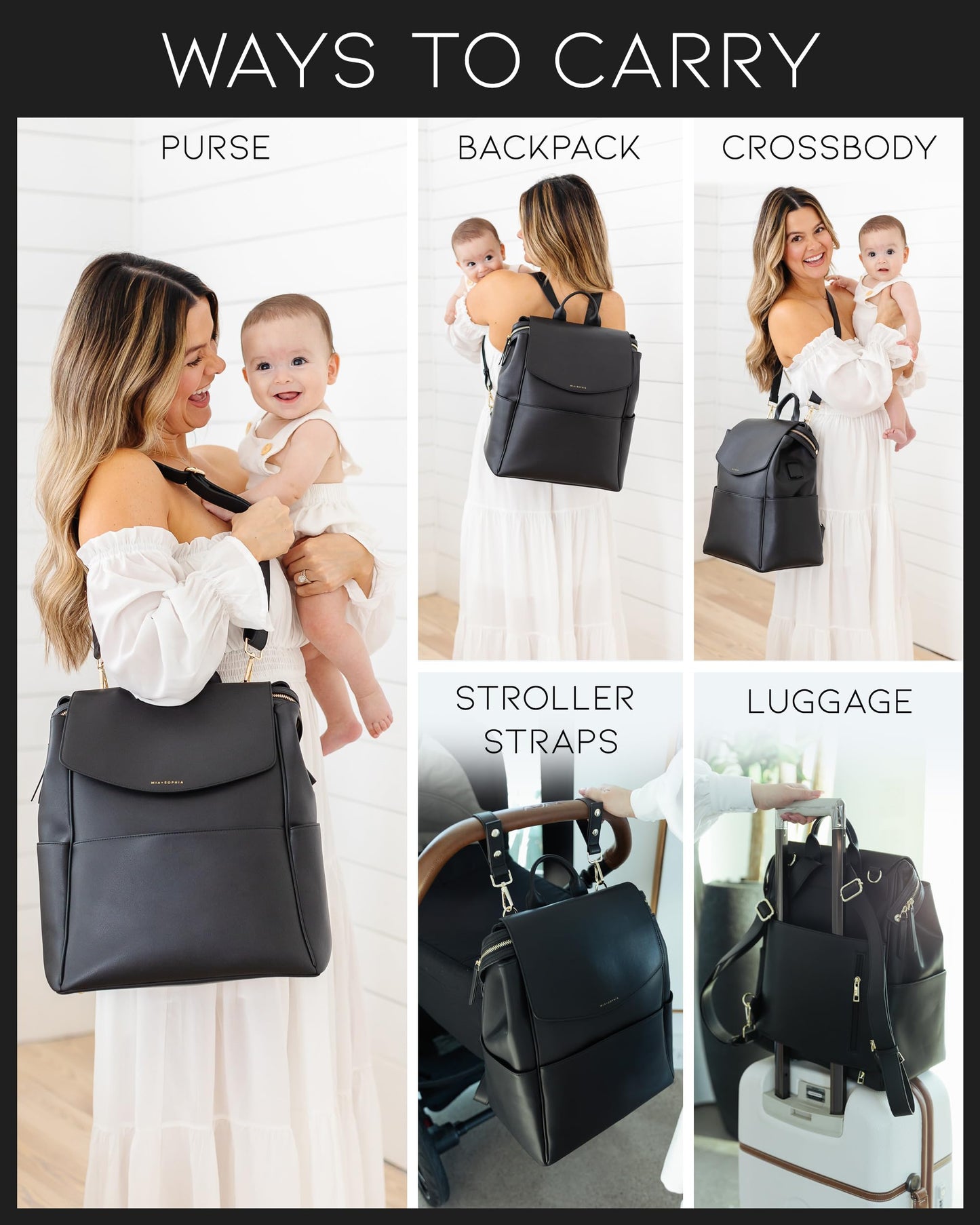 Leather Diaper Bag Backpack with USB Charging port, Changing Pad, Stroller Straps, and Bottle Holder (Brown Olivia)