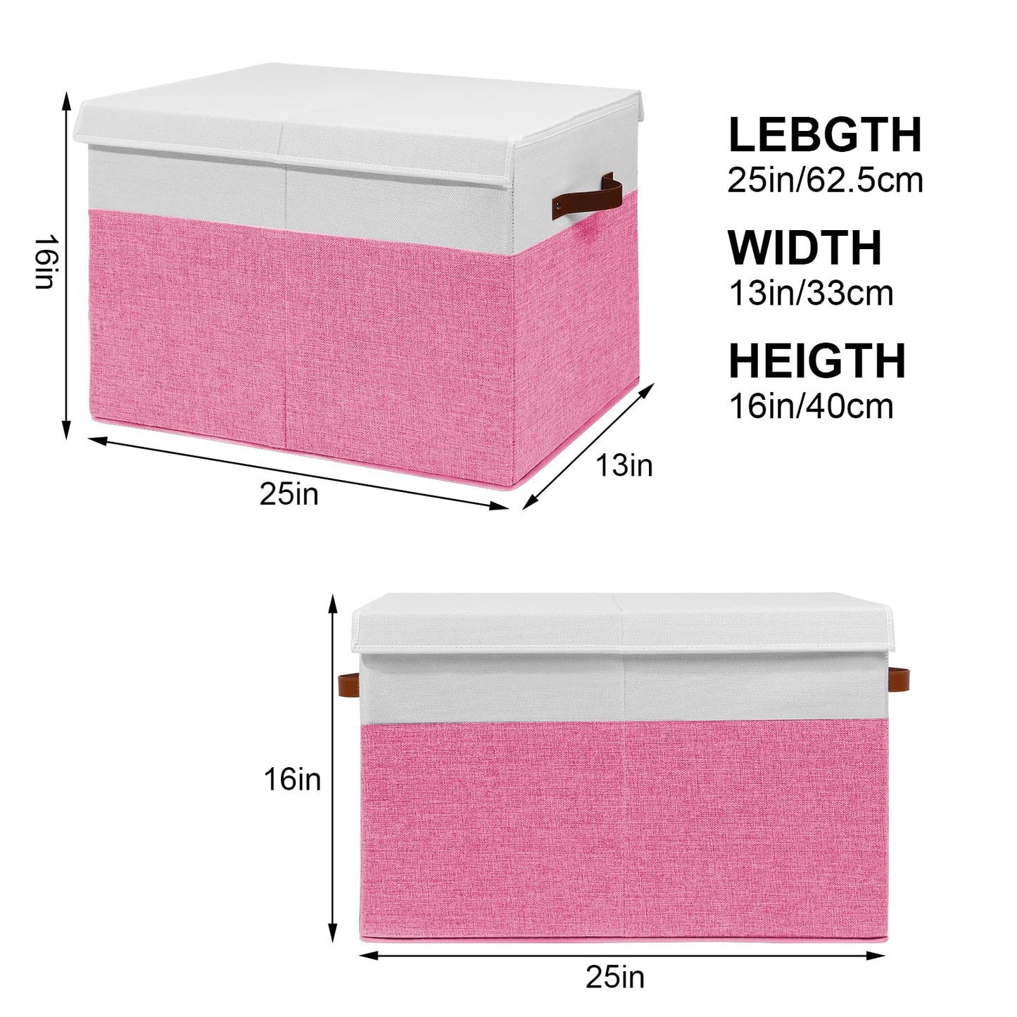 Large Toy Storage Box with Lid, Sturdy Toys Storage Chest Bin Organizer Basket with Dividers for Kids, Boys, Girls, Nursery, Closet, Bedroom, Playroom 25"x13" x16" (Beige and White)