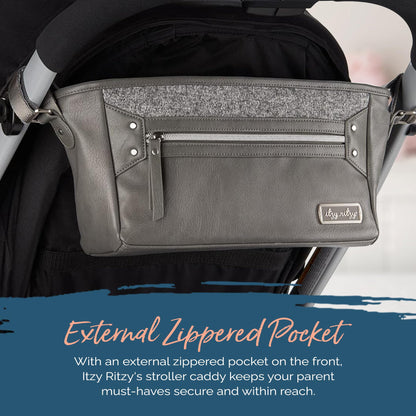 Itzy Ritzy Adjustable Stroller Caddy and Organizer Bag Featuring Front Zippered Pocket, 2 Built-in Interior Pockets & Adjustable Straps to Fit Nearly Any Stroller (Chai)