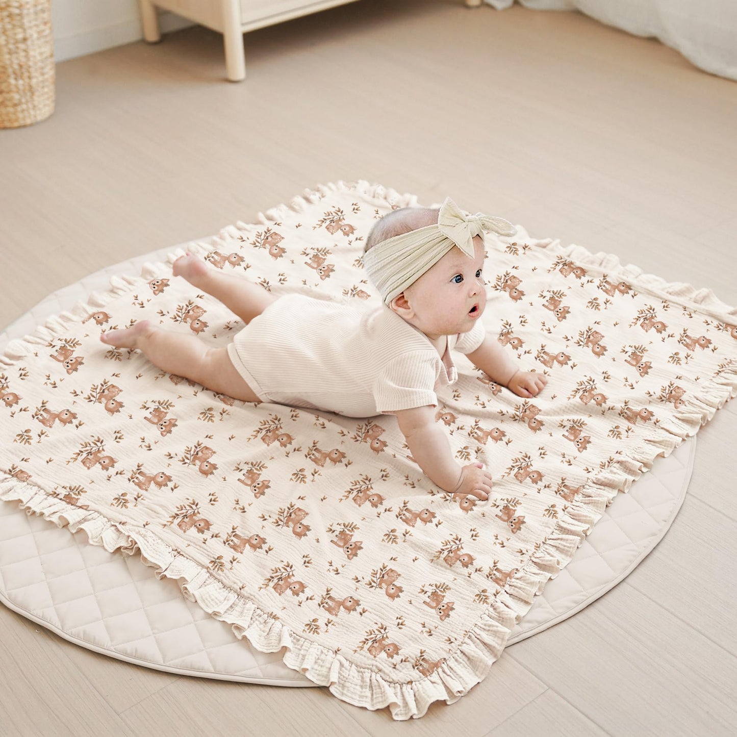 Konssy Flounce Muslin Baby Blankets, Cotton Crib Blanket for Baby Infant Toddler, Super Soft and Lightweight Nursery Blankets 40"x36" (Blossom)