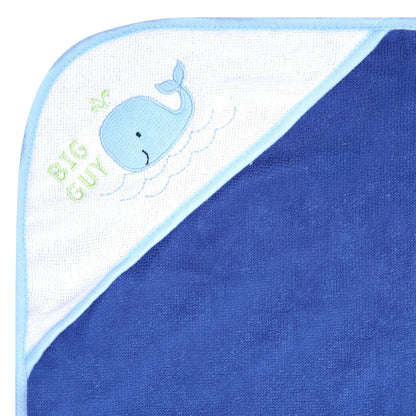 Buttons & Stitches Boy's 3-Pack Blue Whale Hooded Baby Towels, 26x30 Inches