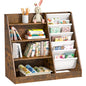 White Kids Bookshelf Wood Toy Storage Organizer Cabinet Children Bookcase Toddler Baby Sling Book Rack 3 Cube Bins Fabric Drawers for Playroom Bedroom Nursery School