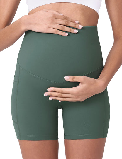 POSHDIVAH Women's Maternity Yoga Shorts Over The Belly Bump Summer Workout Running Active Short Pants with Pockets 5"/8"