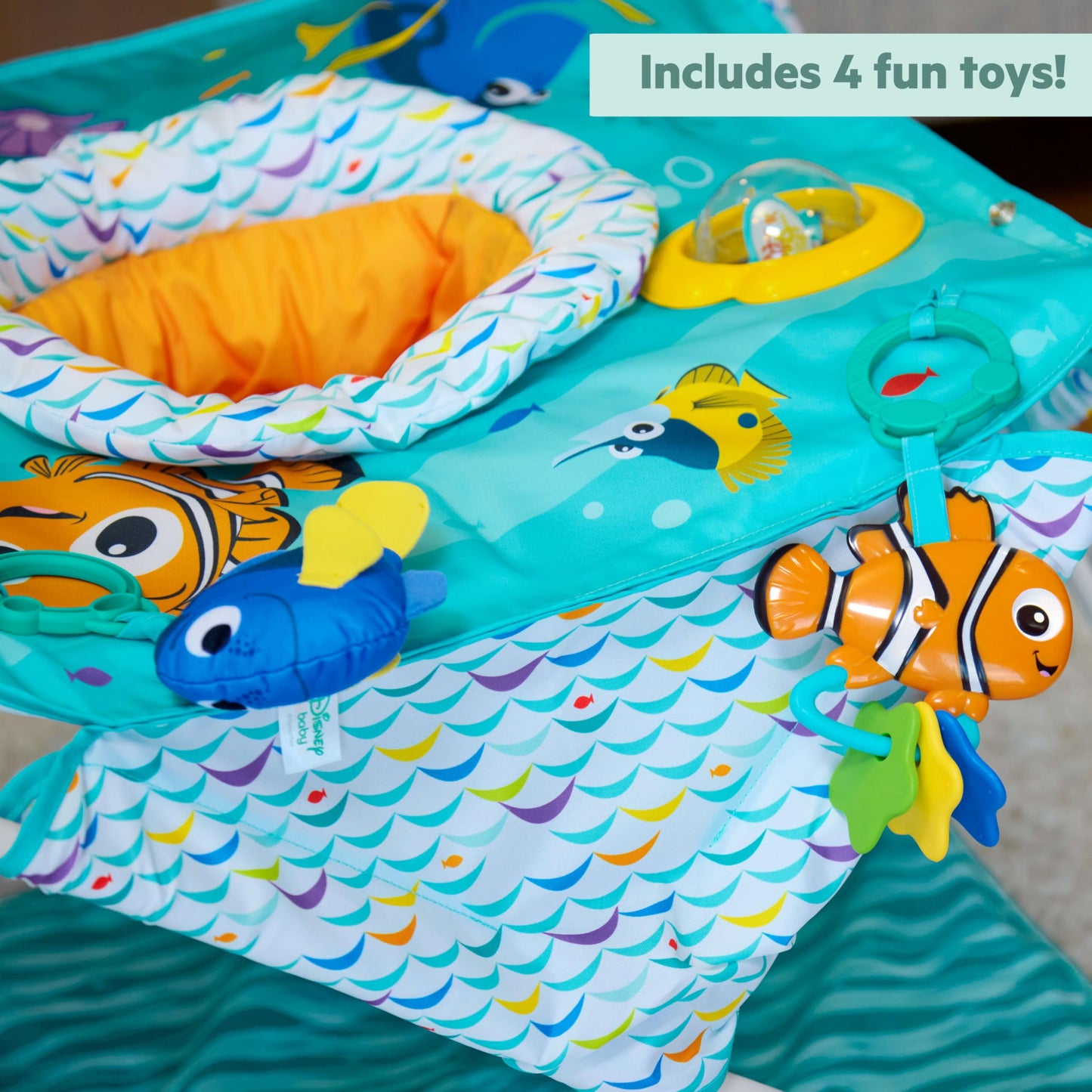 Bright Starts Pop 'N Jump Portable Activity Jumper, Indoor/Outdoor Use, Owl Forest with 4 Sensory Toys, Ages 6-12 Months