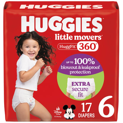 Huggies Size 4 Baby Diapers, Little Movers HuggFit 360° Baby Diapers with 360° Waistband, Size 4 (22-37 lbs), 144 Count, Packaging May Vary