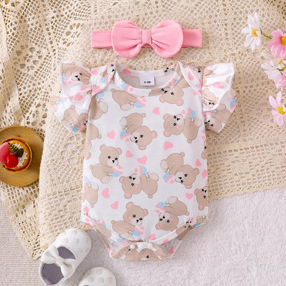 Baby Girl Clothes Suspender Skirt Newborn Ruffle Romper Cute Bear Jeans Dress Bow Headband Summer Outfits 0-18 Months