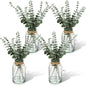4 Pack Artificial Eucalyptus Stems in Glass Vase 15 Inch Fake Plants Eucalyptus Potted Fake Plant with Double-Sided Green Leaves for Desk,Farmhouse,Wedding,Home,Office Decor(Classical)