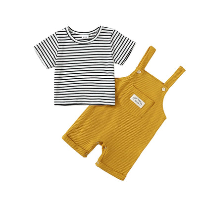 ZOEREA Toddler Baby Boys Clothes Summer Outfit Stripe T-Shirt and Shortall Romper Set Cute Jumpsuit Solid Color 6M-4T